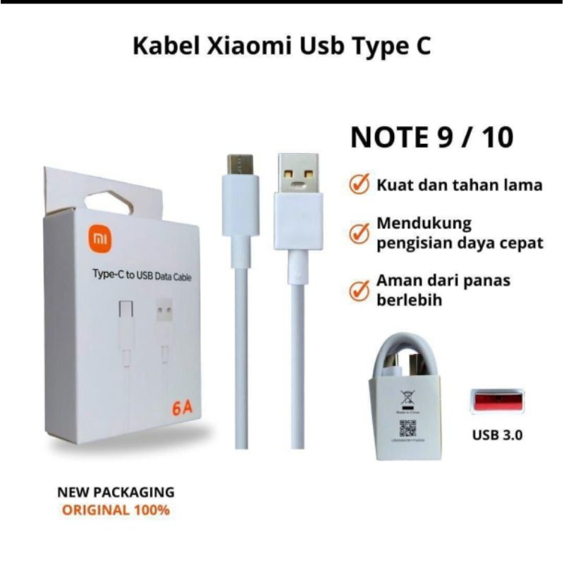 Kabel Xiaomi USB Type C Fast Charging Original - Redmi Note 9 10 11 12 Pro