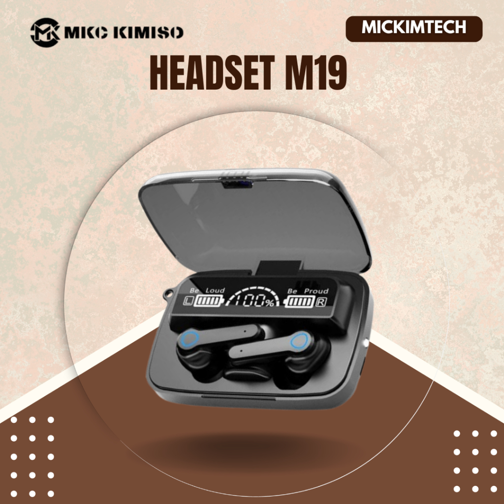 HEADSET 5.1 / 5.3 EARBUD TWS M19 LED NIRKABEL POWER DISPLAY STEREO