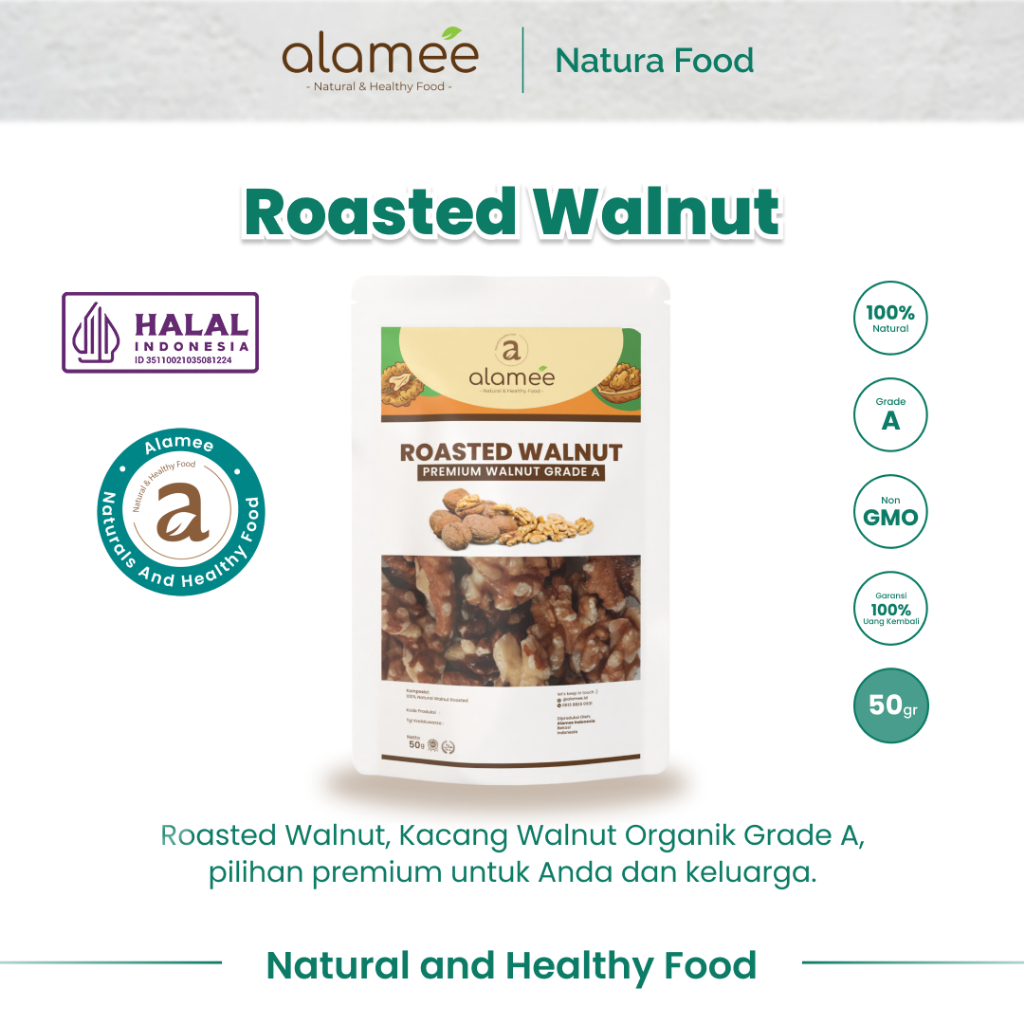 

ALAMEE Roasted Walnut Kacang Otak Panggang Premium Renyah Organik Fresh 50 gram