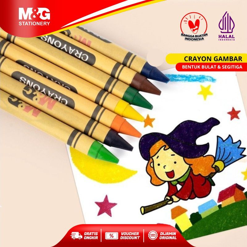 

M&G Krayon Gambar Anak 12 Warna Bentuk Pensil 8mm*90mm Bentuk Segitiga dan Bulat Nyaman Aman Digunakan Crayon Triangle & Round Original