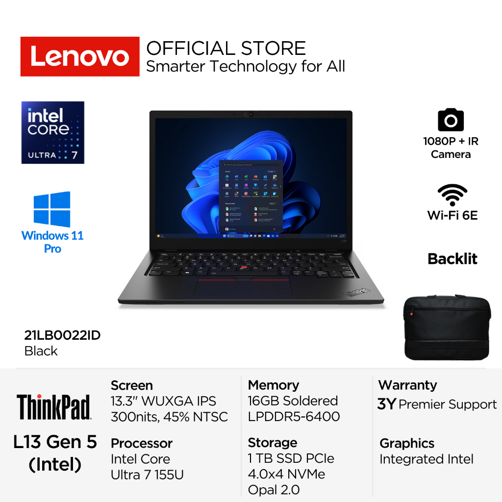 Lenovo ThinkPad L13 Gen 5 22ID Intel Core Ultra 7 155U Win11 Pro 16GB Onboard 1TB SSD Opal2.0 13.3" 