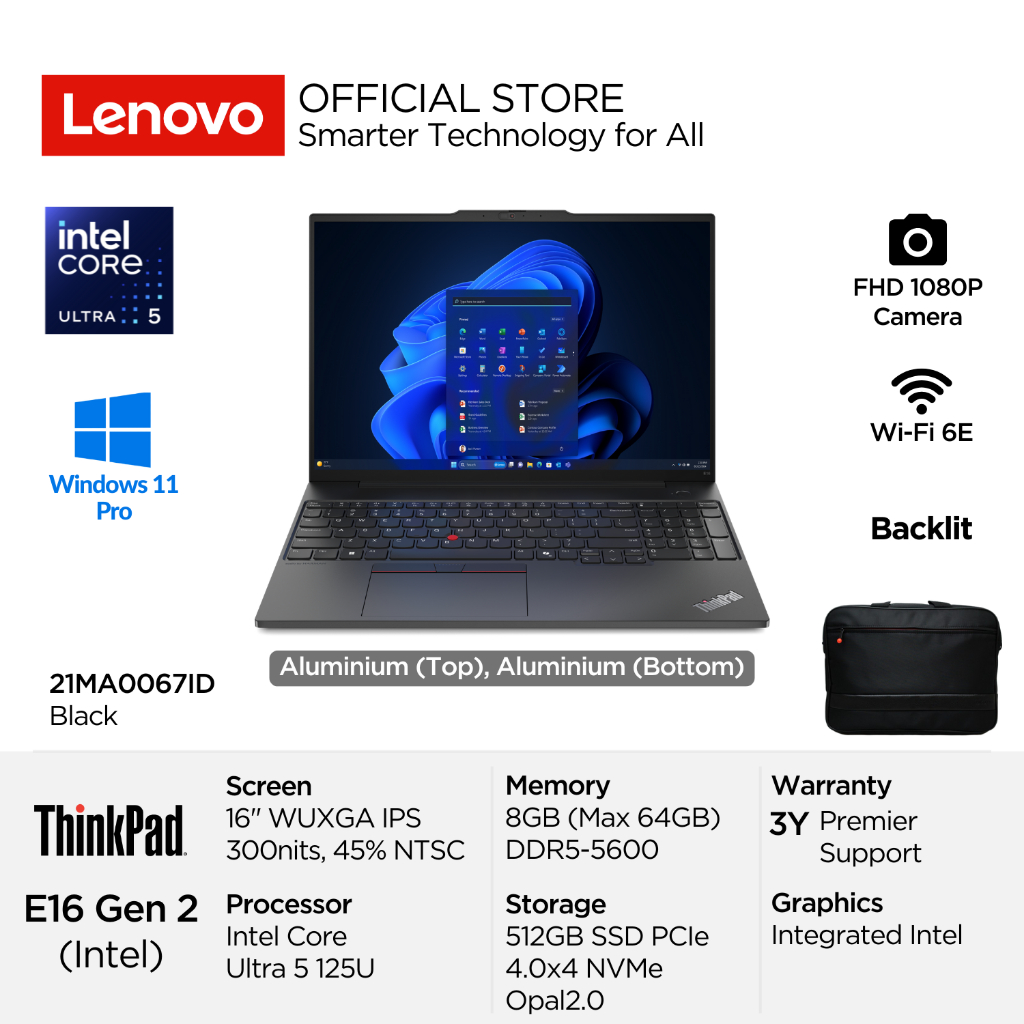 Lenovo ThinkPad E16 Gen 2 67ID Intel Core Ultra 5 125U Win11 Pro 8GB 512GB SSD 16" WUXGA IPS 60Hz 45