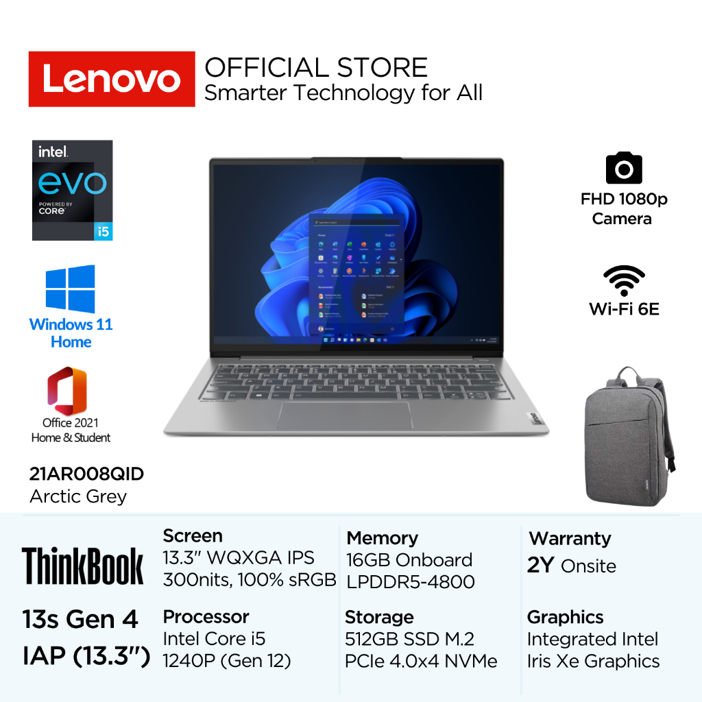 Lenovo ThinkBook 13s G4 IAP 8QID Intel Core i5 1240P Evo Win11 Home 16GB 512GB SSD 13.3" WQXGA IPS 3