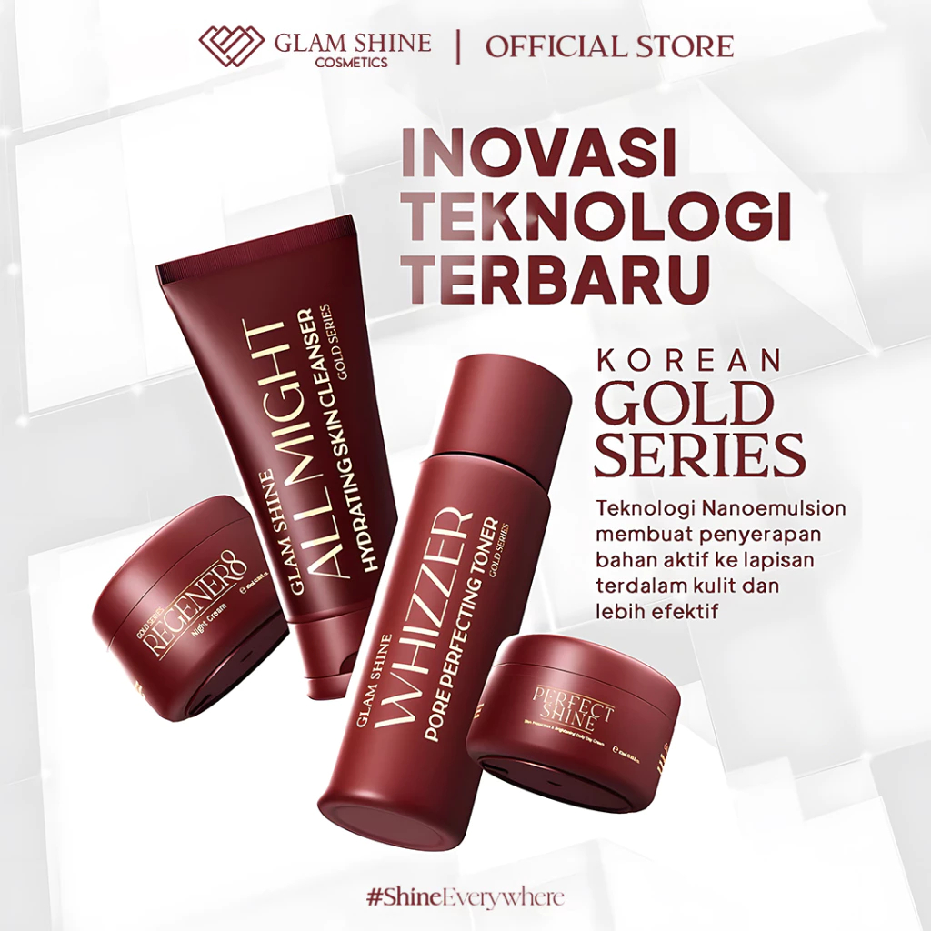 GLAM SHINE COSMETICS Korean Gold Series Paket Skincare Wajah With Cysteamine Cream Untuk Flek Hitam 