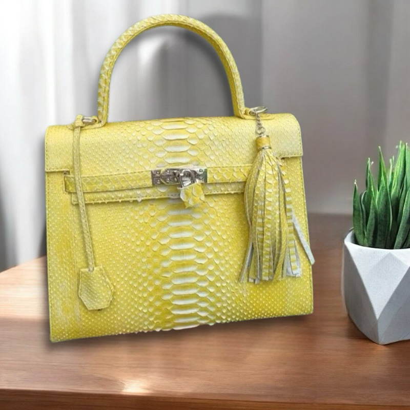 Tas Kulit Ular Piton Asli Wanita Tas Wanita Premium Kulit Asli Uler Sanca/Python Top Handle Kuning P