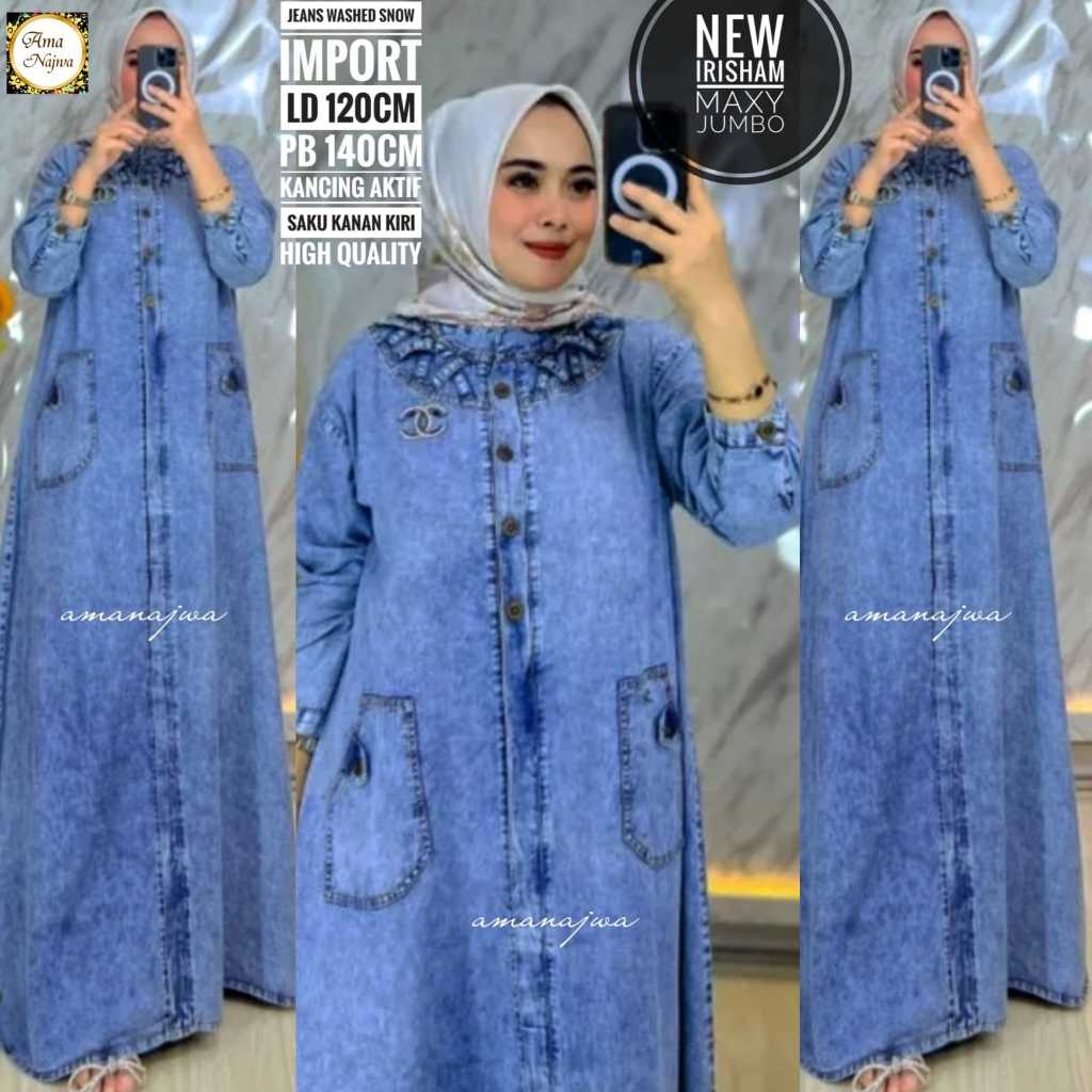 New Irisham Gamis Maxy Super Jumbo Ld 140cm Pb 140cm Full Kancing Aktif Original Ama Najwa
