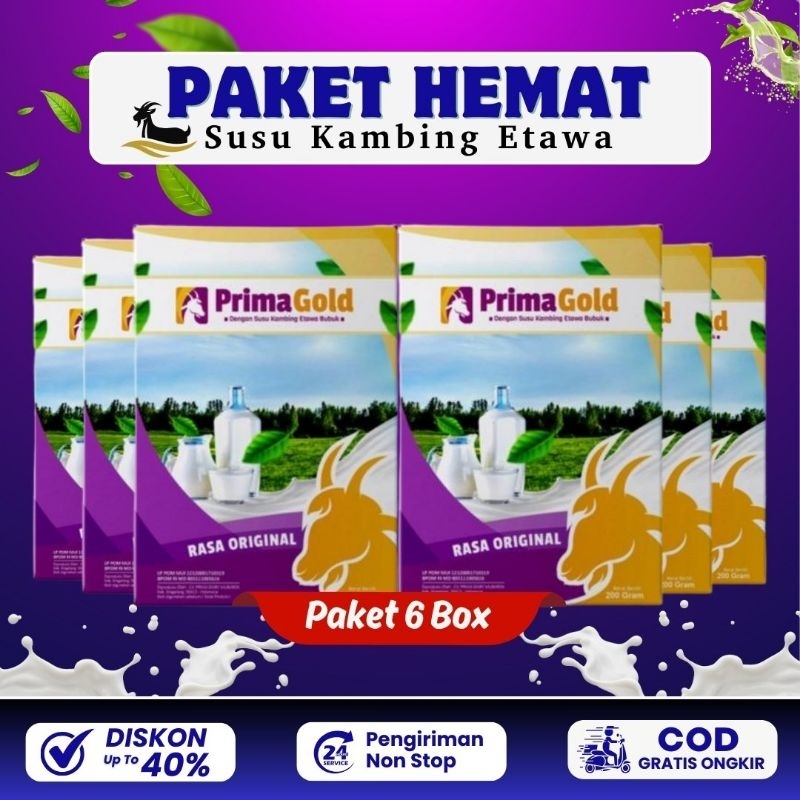 

PAKET 6 BOX PRIMAGOLD/ PRIMA GOLD SUSU KAMBING ETAWA BUBUK ORIGINAL MURAH ATASI SESAK NAFAS NYERI SENDI TULANG LUTUT PUNGGUNG REUMATIK