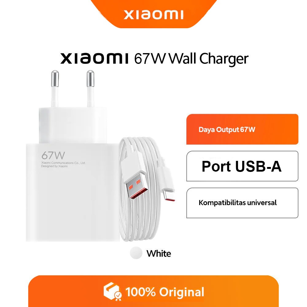 Xiaomi Original 67W Wall Charger USB-A | Pengisian Daya Cepat | Ringkas & Portabel | Adaptor Charger