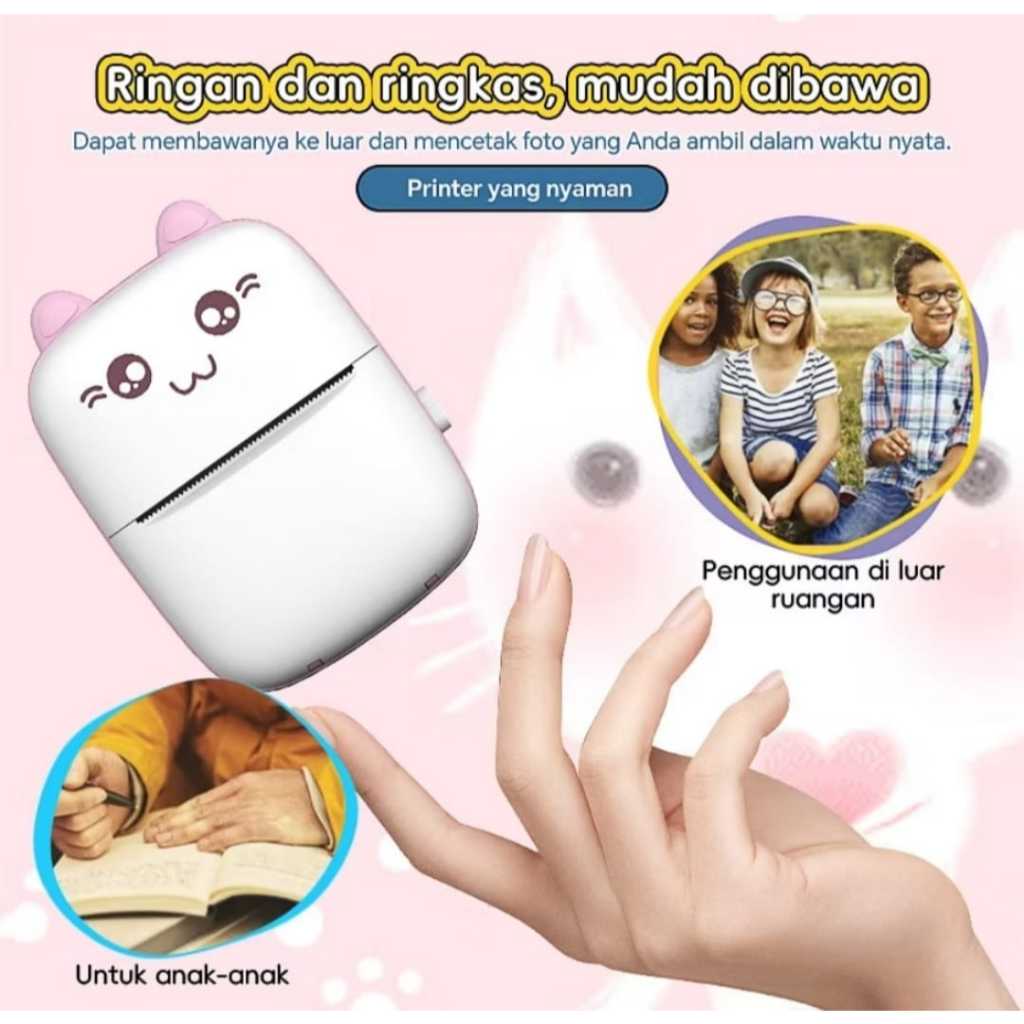 Mini Thermal Printer Bluetooth Printer Portable Tanpa Tinta Thermal Printer Label Receipt Barcode Pr