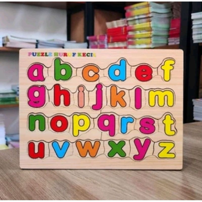 Puzzle Kayu bongkar pasang huruf kecil mainan edukasi termurah