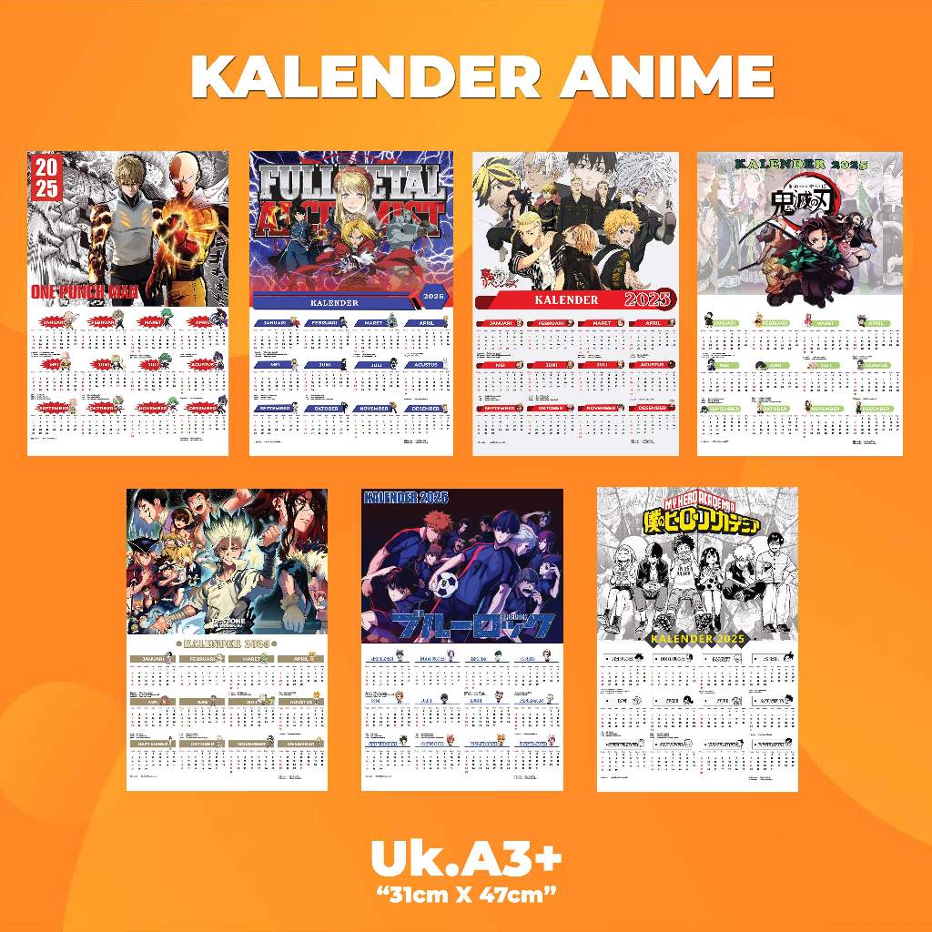 

Kalender Dinding Anime Ukuran A3+ Edisi 2 I Cetak Kalender 2025 Custom II Kalender Dinding II Proses cepat satu hari jadi