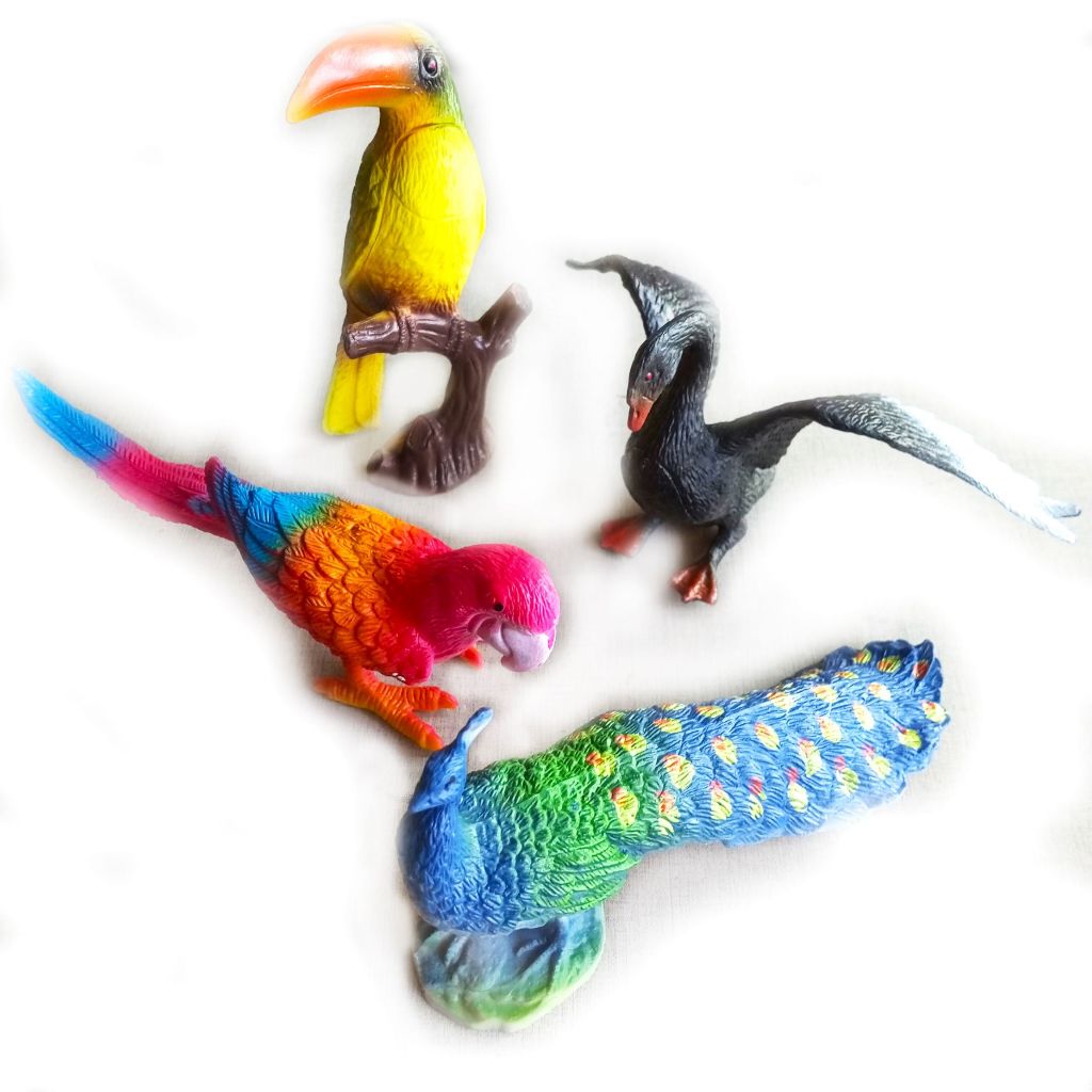 MAINAN MINIATUR BURUNG FIGURE BONEKA HEWAN BINATANG NURI ANGSA MERAK DEKORASI