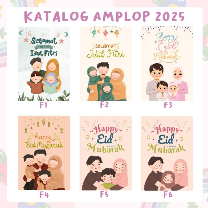 

(FAMILY EDITION) AMPLOP LEBARAN LUCU BANYAK MOTIF (1 PACK ISI 6) BISA CUSTOM NAMA UK. 7X10 CM