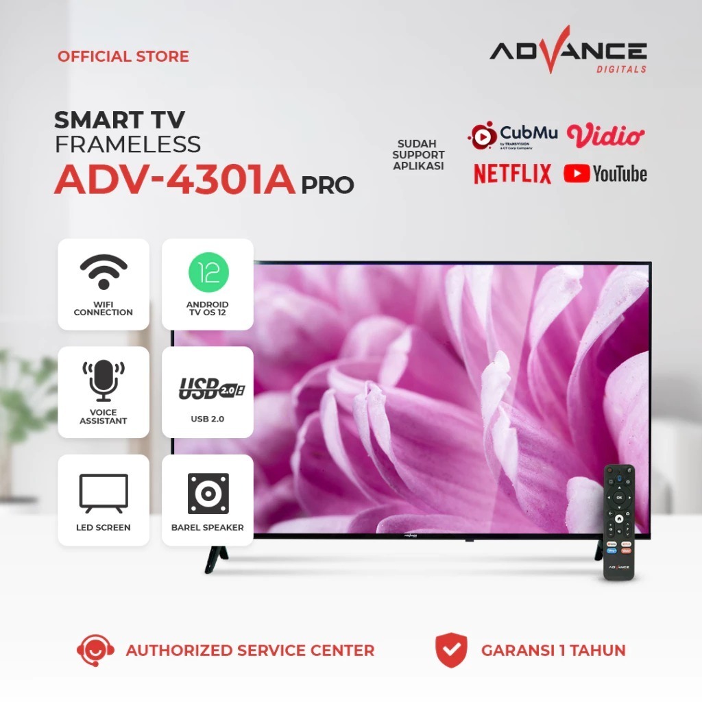 [FREE PACKING KAYU] Advance Smart TV AD-4301A PRO - Android TV 43inch - 12 HD Panel LG tanpa STB