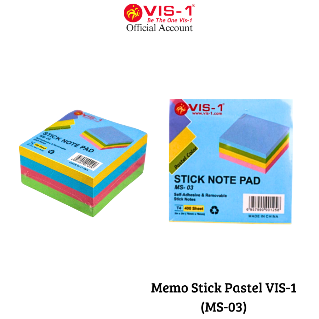 

VIS-1 Sticky Notes Paste; MS-03 / Memo Tempel 76mm x 76mm warna pastel 400 lembar