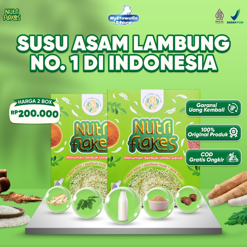 

Nutriflakes Sereal Umbi Garut - Ampuh Mengatasi Asam Lambung, Maag Dan Gerd 2 Box