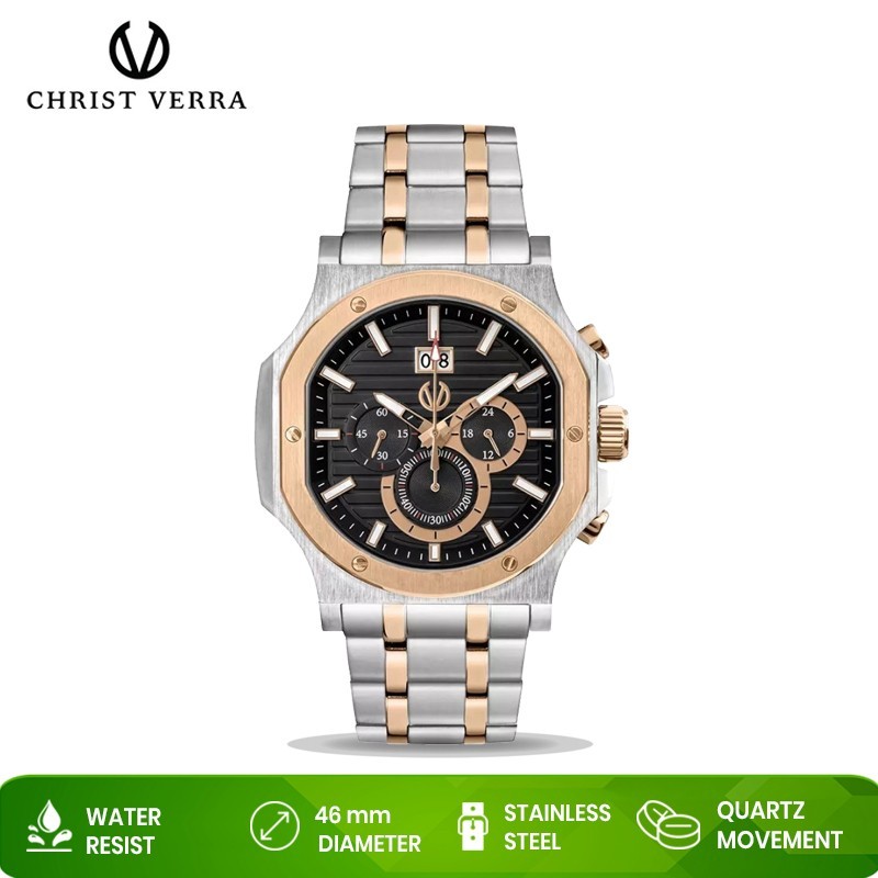 Jam Tangan Pria Christ Verra CV 12202G-14 BLK Silver Rosegold Original