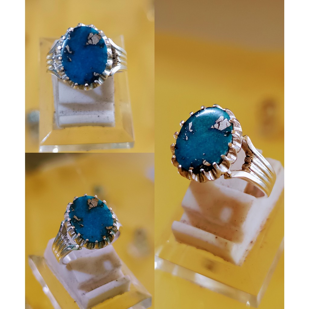 Cincin Natural Pirus Persia Urat Perak Ring Silver