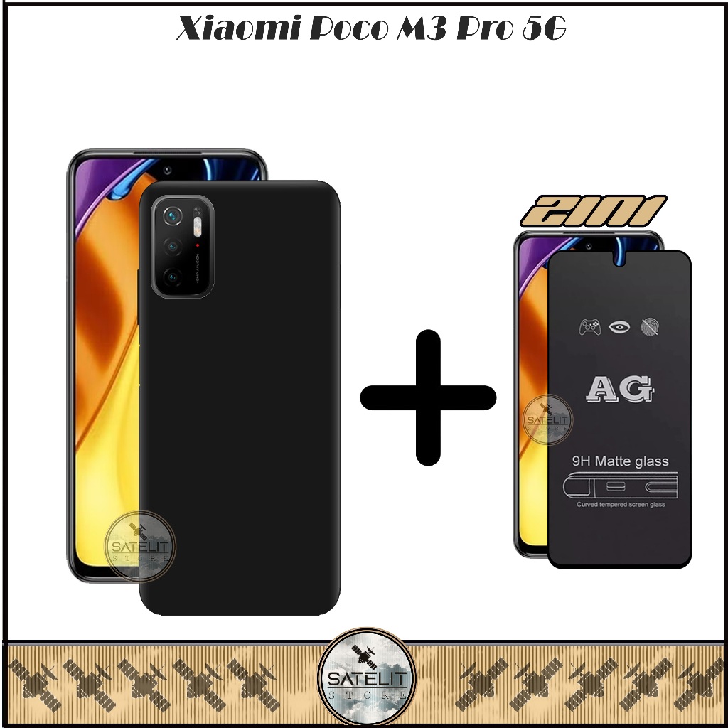 Paket 2IN1 Case Xiaomi Poco M3 Pro 5G Poco M3 4G Poco M3 Softcase Slim Tempered Glass AG Full Layar