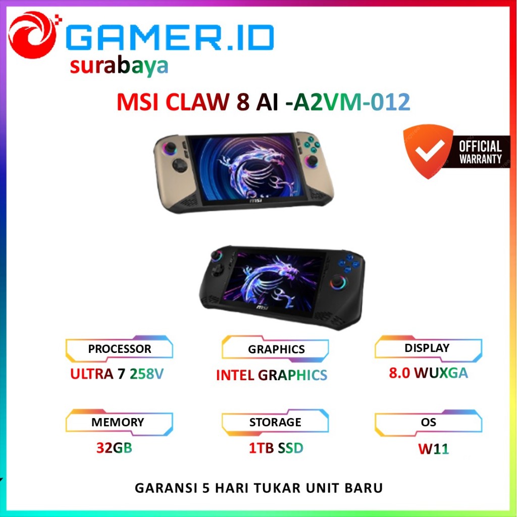 MSI CLAW 8 AI+ ULTRA 7 258V 32GB 1TB W11 8.0 WUXGA 120HZ