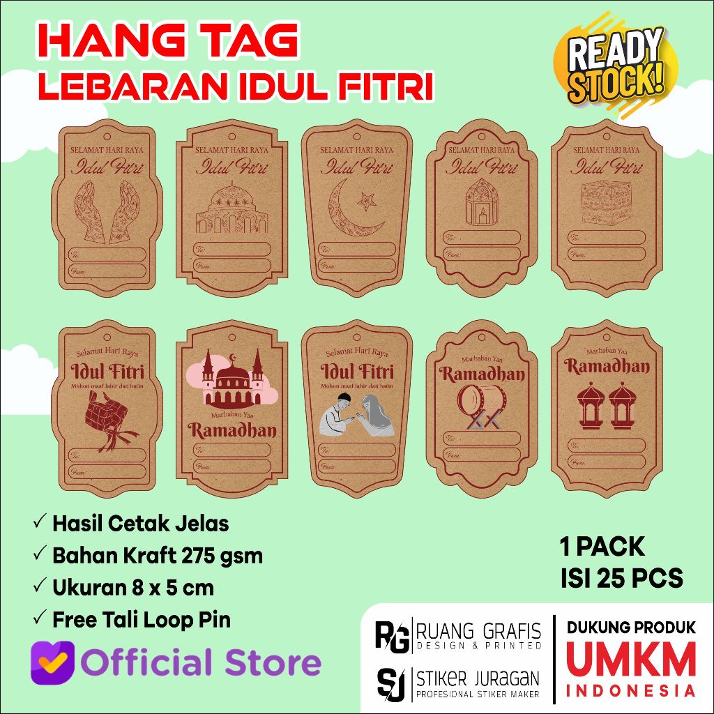 

(25pcs) Hang Tag Idul Fitri Hangtag Kartu ucapan Lebaran Ramadan Hang Tag Kraft Hang Tag Aesthetic Free Tali