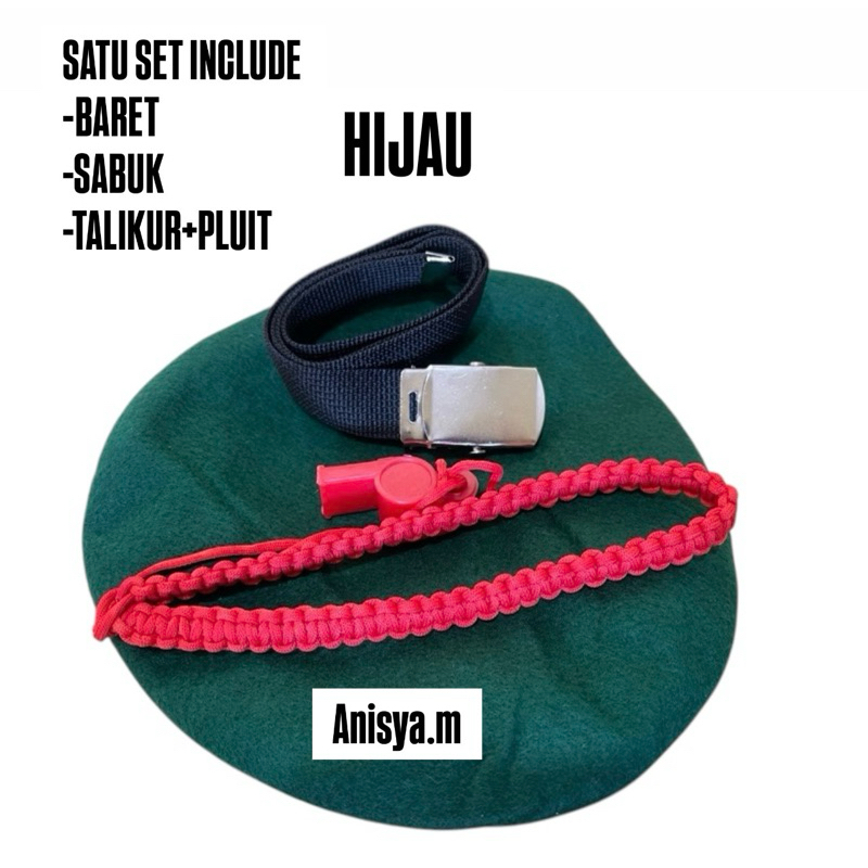 AKSESORIS/ATRIBUT TNI AD ANAK/TOPI BARET ANAK HIJAU+GESPER+TALIKUR PLUIT