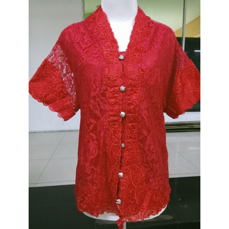 BAJU ATASAN KEBAYA FULL BROKAT GLITER LENGAN 3/4 7/8 WARNA MERAH KUNING FANTA HIJAU KUNING MAROON SI
