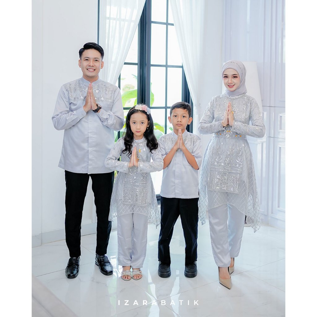 IZARABATIK - Family Set Nadira Silver Raya Collection Baju Couple Sarimbit Lebaran Keluarga Muslim G