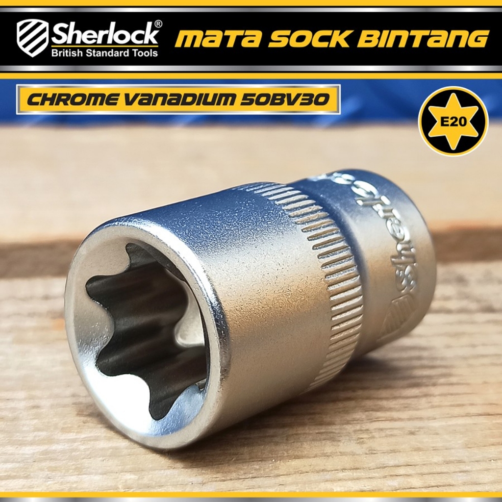 Kunci Shock Bintang Sok E20 1/2 inch Drive Star Socket Sherlock