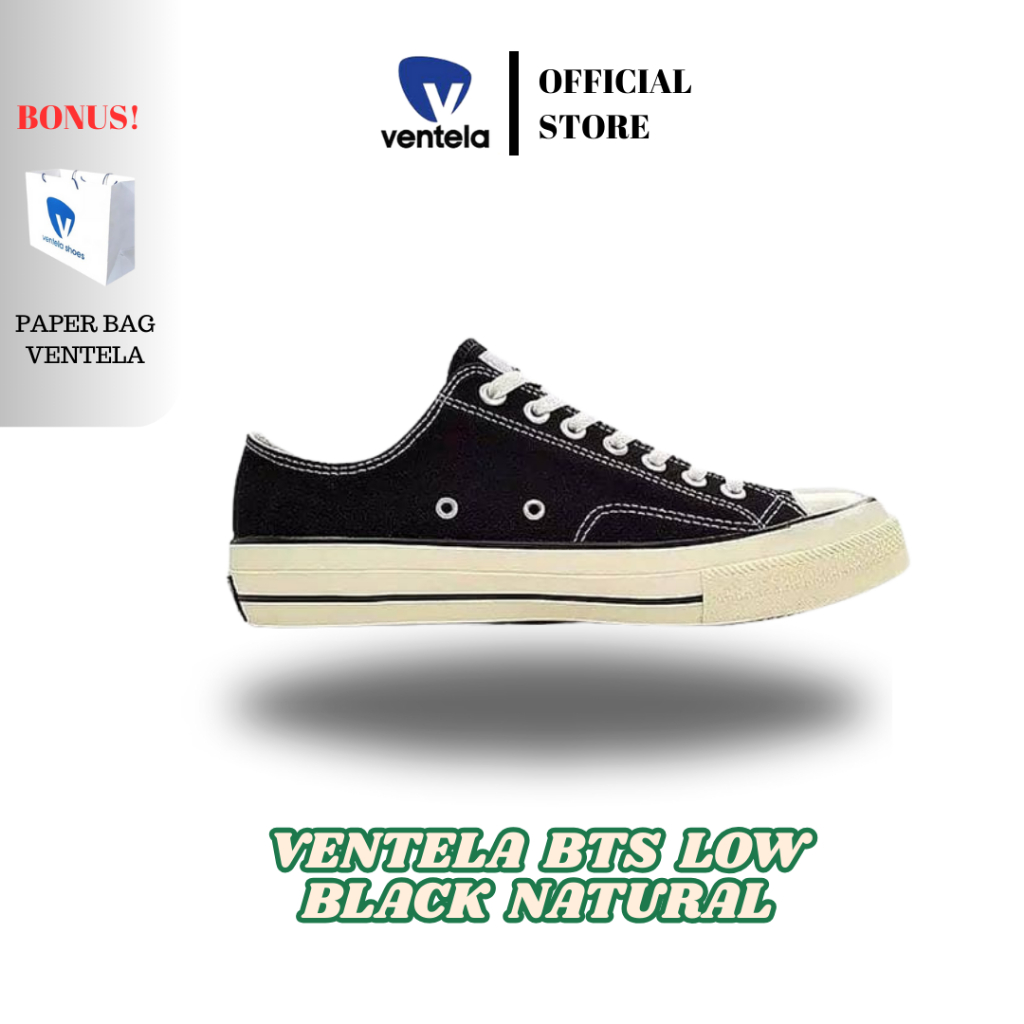 Ventela BTS 70s Low Black Natural Original Made in Indonesia 36-44