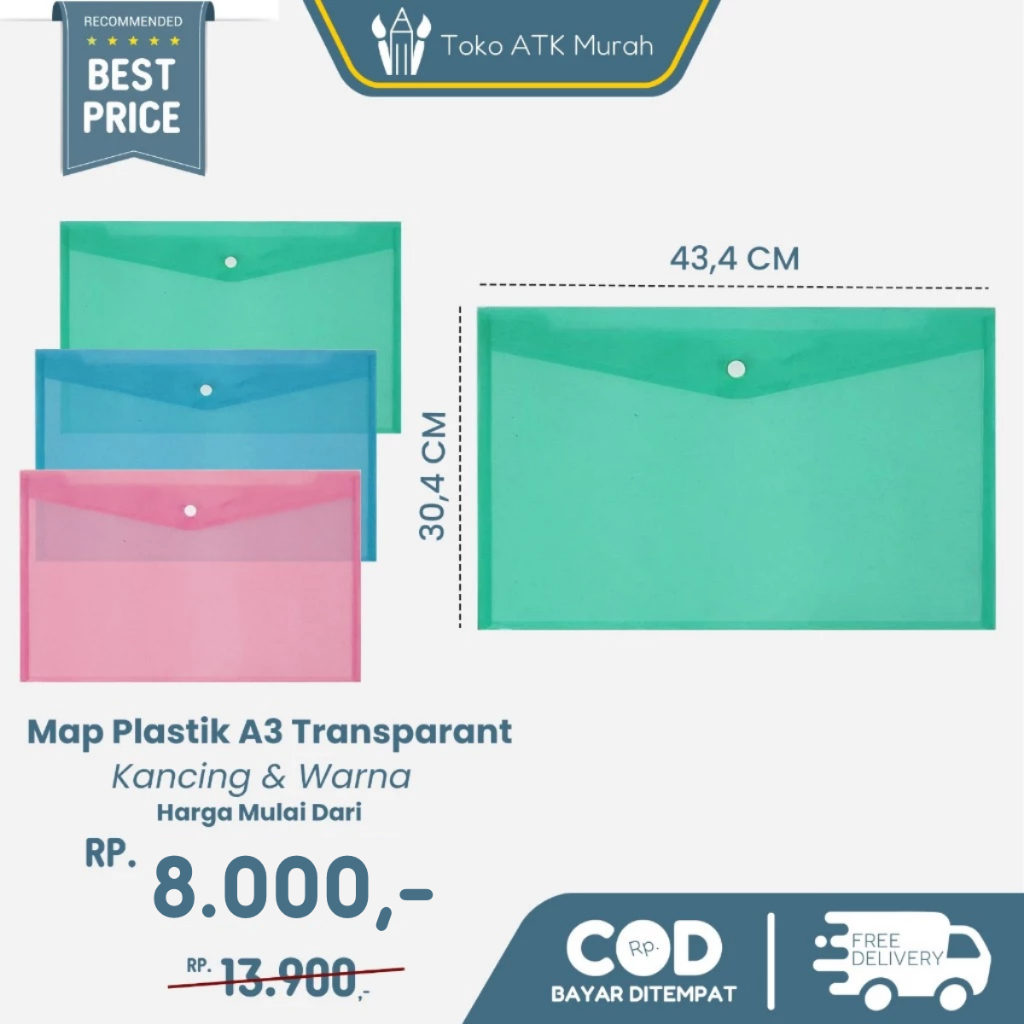 Map Plastik Kancing A3 Transparant Warna
