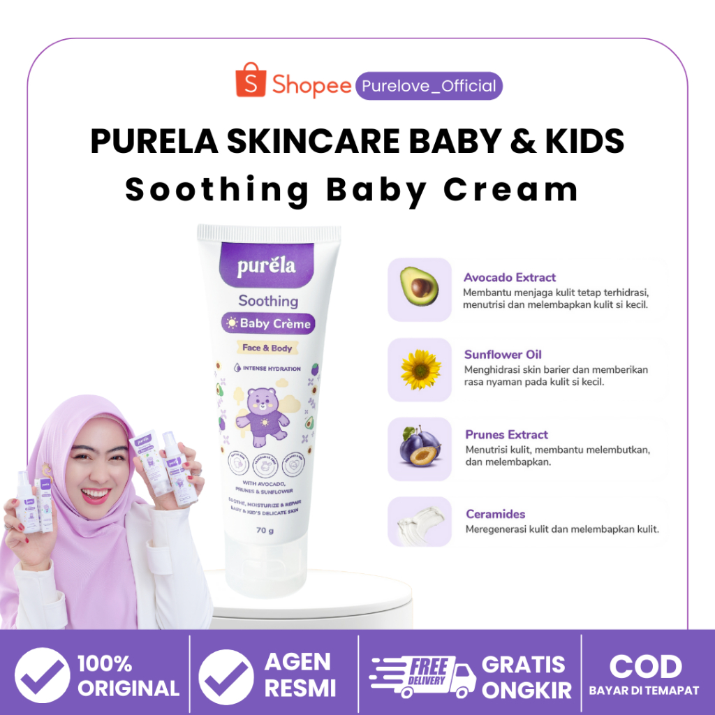 Purela Combo Glowing Soothing Baby Cream + Body Lotion Bundling Skincare Pelembab Pemutih Kulit Anak