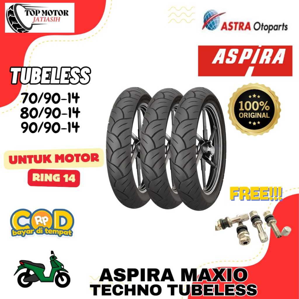 BAN ASPIRA TUBELESS ( 70/90 - 80/90 - 90/90 ) / BAN TUBELESS ASPIRA MAXIO TECHNO RING 14