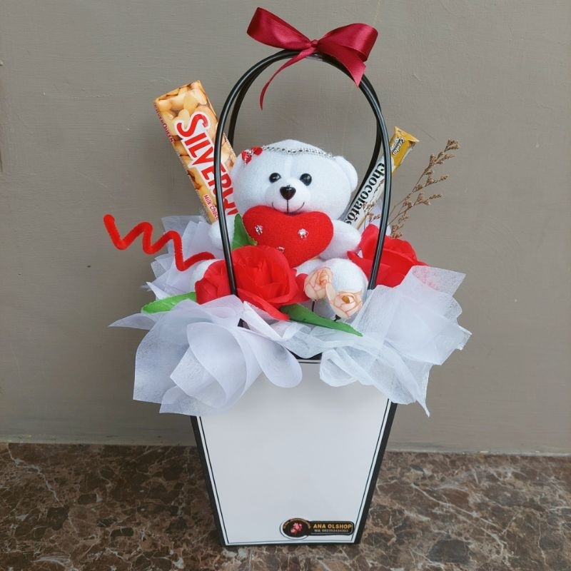 

box bunga boneka coklat valentine