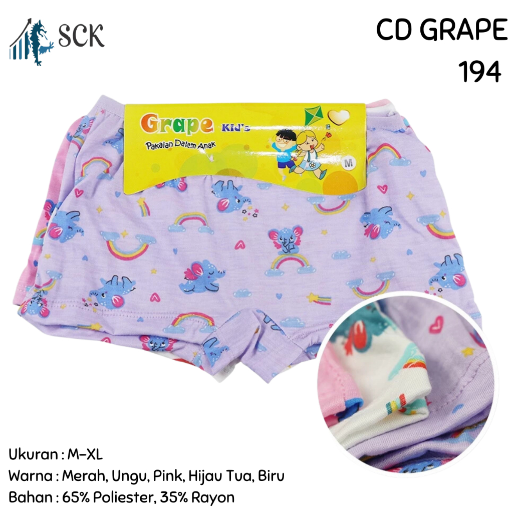 [ISI 3] CD GRAPE Anak 194 Motif Bunga Dasar Putih size M-XL / CD Perempuan Anak Perempuan Katun