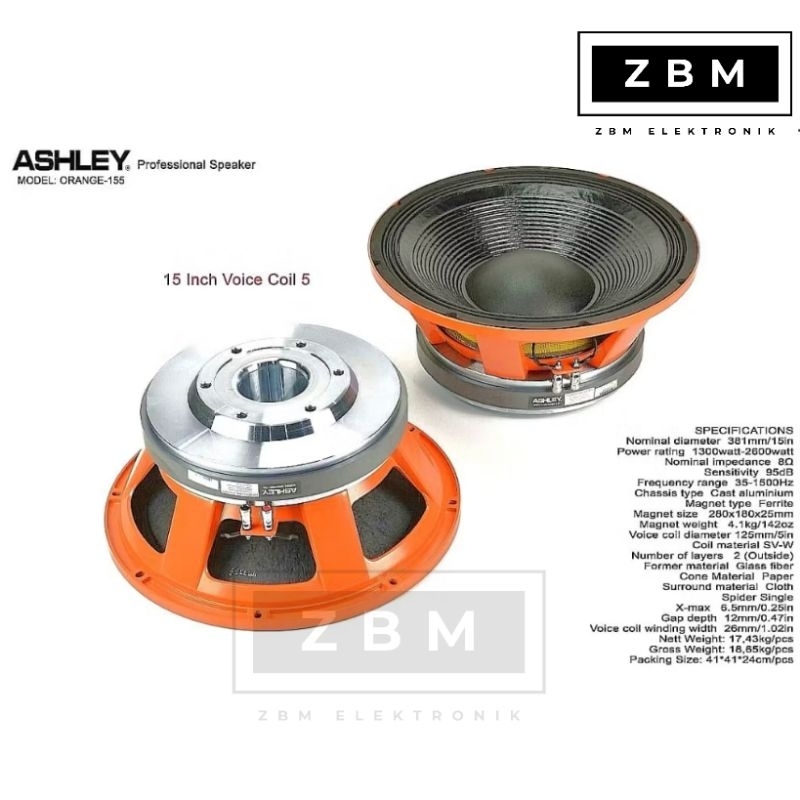 Speaker Komponen ASHLEY Orange 155 Original 15inch