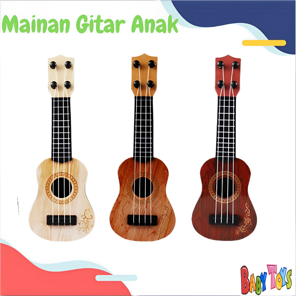 BabyToys Mainan Gitar Anak Model Kayu Senar Mainan Edukasi Musik Ukulele Laki Laki Perempuan Bayi Na