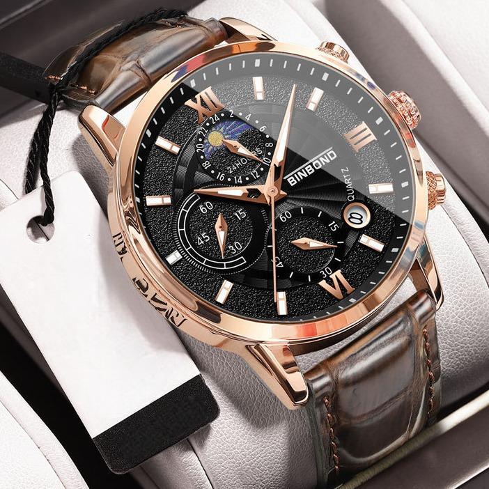 Jam Tangan Pria Original FNGEEN Tali Kulit Tahan Air Jam Tangan Cowok Chrono Look Maskulin Stainless