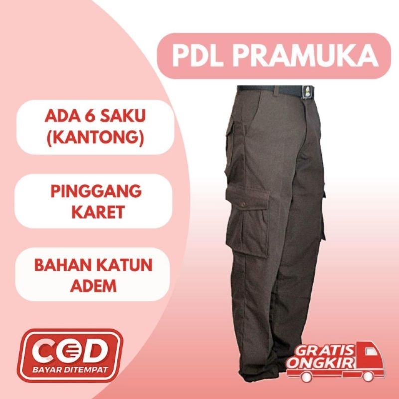 CELANA PANJANG PDL Kargo Pramuka Kantong Banyak Kantong Kargo Celana Sekolah SD SMP SMA Laki Perempu