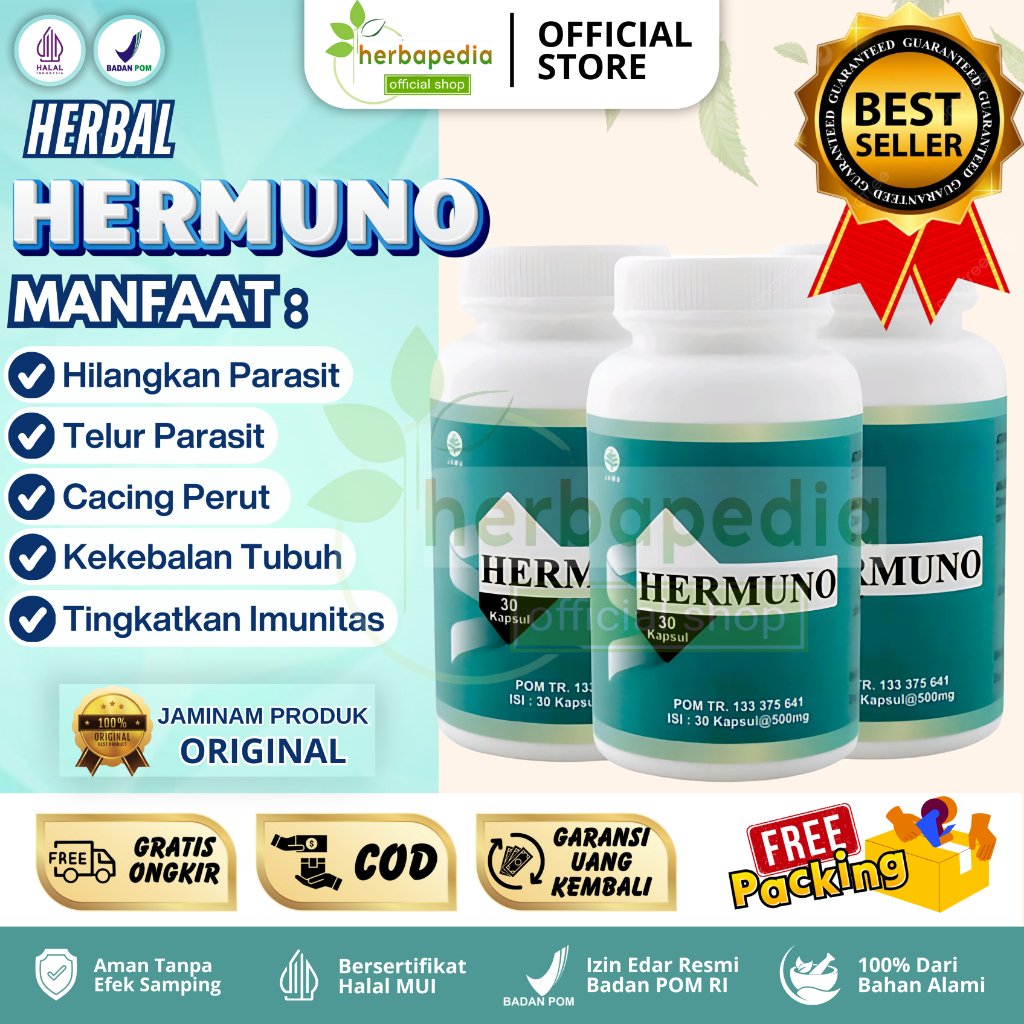 HERMUNO ORIGINAL 100% OBAT HERBAL ANTI PARASIT DI DALAM TUBUH ASLI BPOM - 30 KAPSUL