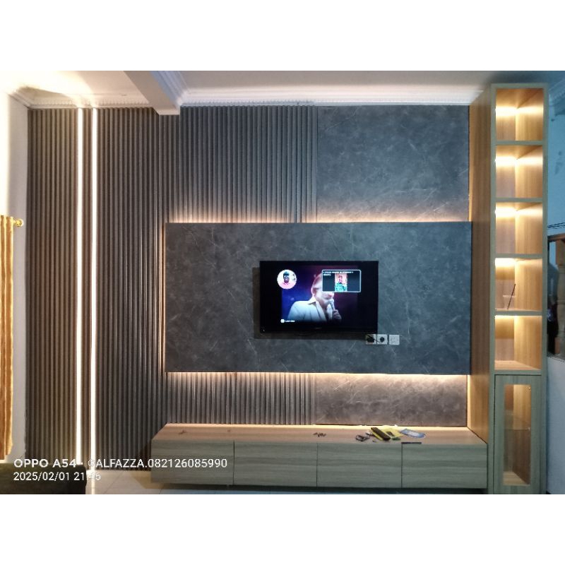 BACKDROP TV WALLPANEL CUSTOM // MEJA TV // RAK TV MODEREN // LEMARI PENYIMPANAN SIMPEL // LEMARI AKS