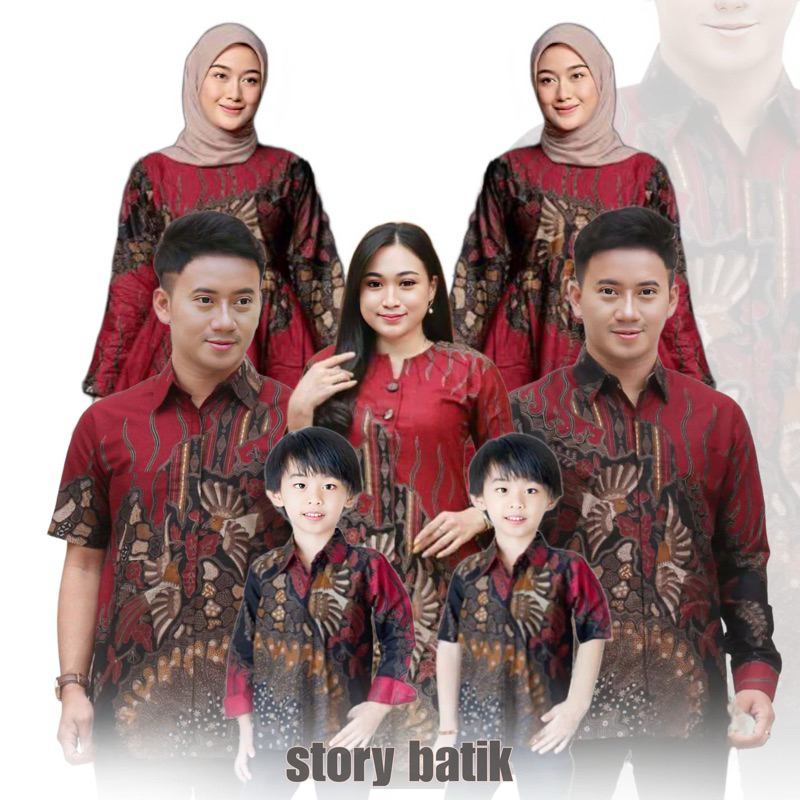 BAJU BATIK COUPLE KLUARGA | BATIK COUPLE AYAH ANAK LAKI LAKI | TUNIK DEWASA | MOTIF TARUNG MARUN