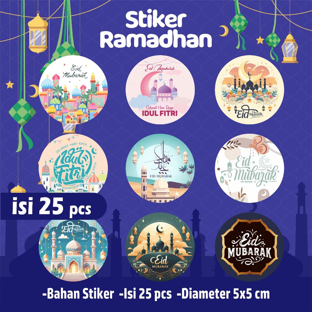 

Stiker Bulat Idul Fitri - stiker toples kue lebaran - sticker eid mubarak - stiker ramadhan