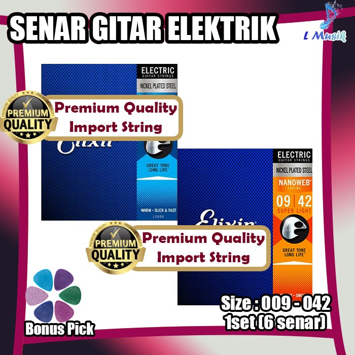 SENAR GITAR ELEKTRIK ELIXIR NANOWEB ELEKTRIK 09 - SENAR GITAR ELEKTRIK UKURAN 09 ORI IMPORT