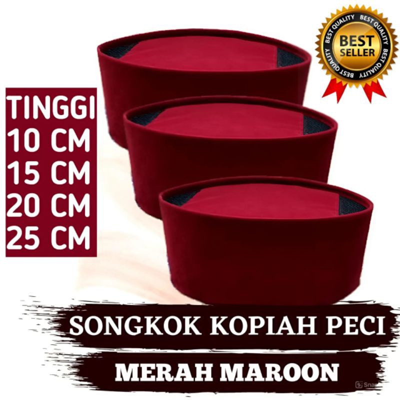 Kopiah Songkok merah polos maroon madura Tinggi 10 Cm, 15 Cm, 20 Cm, 25 Cm Peci Madura Merah Maroon 