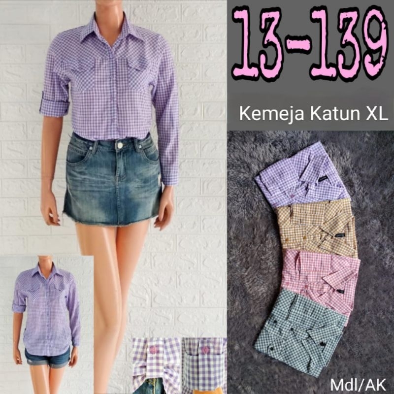 Kemeja Katun Wanita // Kemeja kotak Kecil // Kemeja Kerja