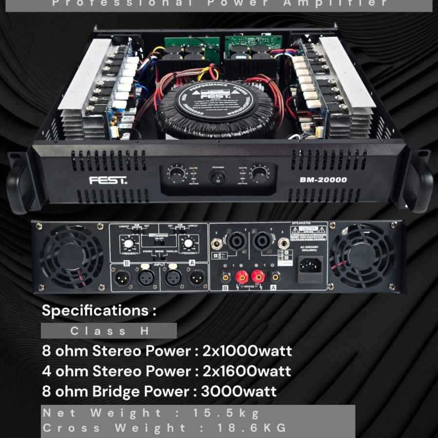 POWER AMPLIFIER FEST BM20000 2X1000 WATT ORIGINAL BM 20000