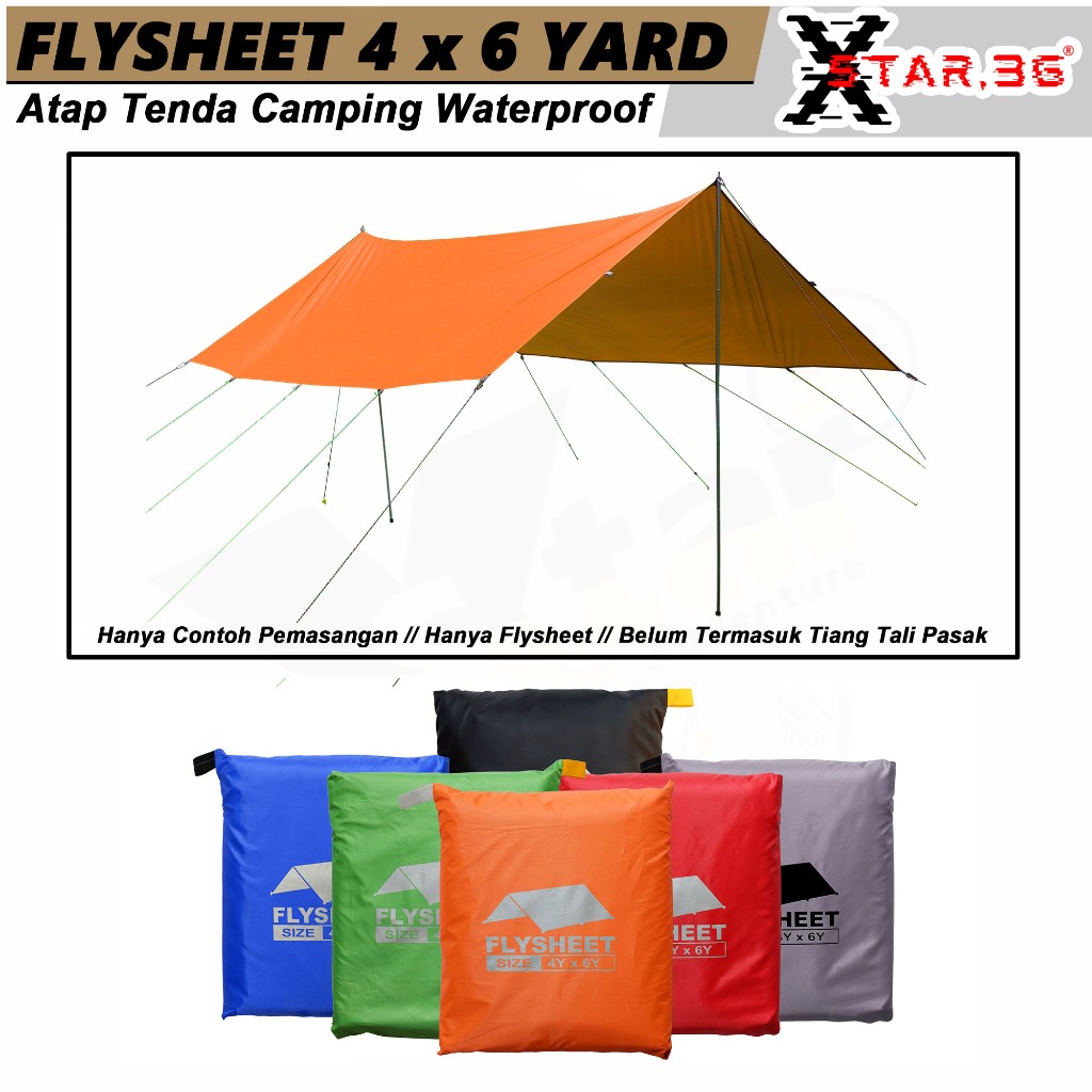 flysheet tenda outdoor 4 x 6 yard atap tenda camping waterproof 4x6 kanopi outdoor anti air