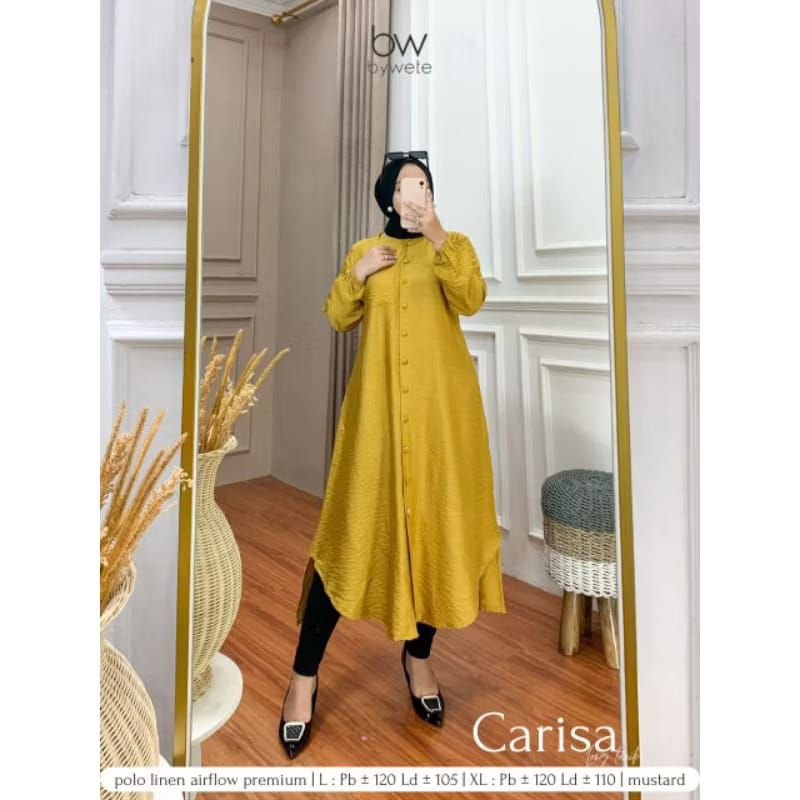 EXCLUSIVE CARISA LONG TUNIK POLO LINEN POLOS KANCING TUNIK JUMBO