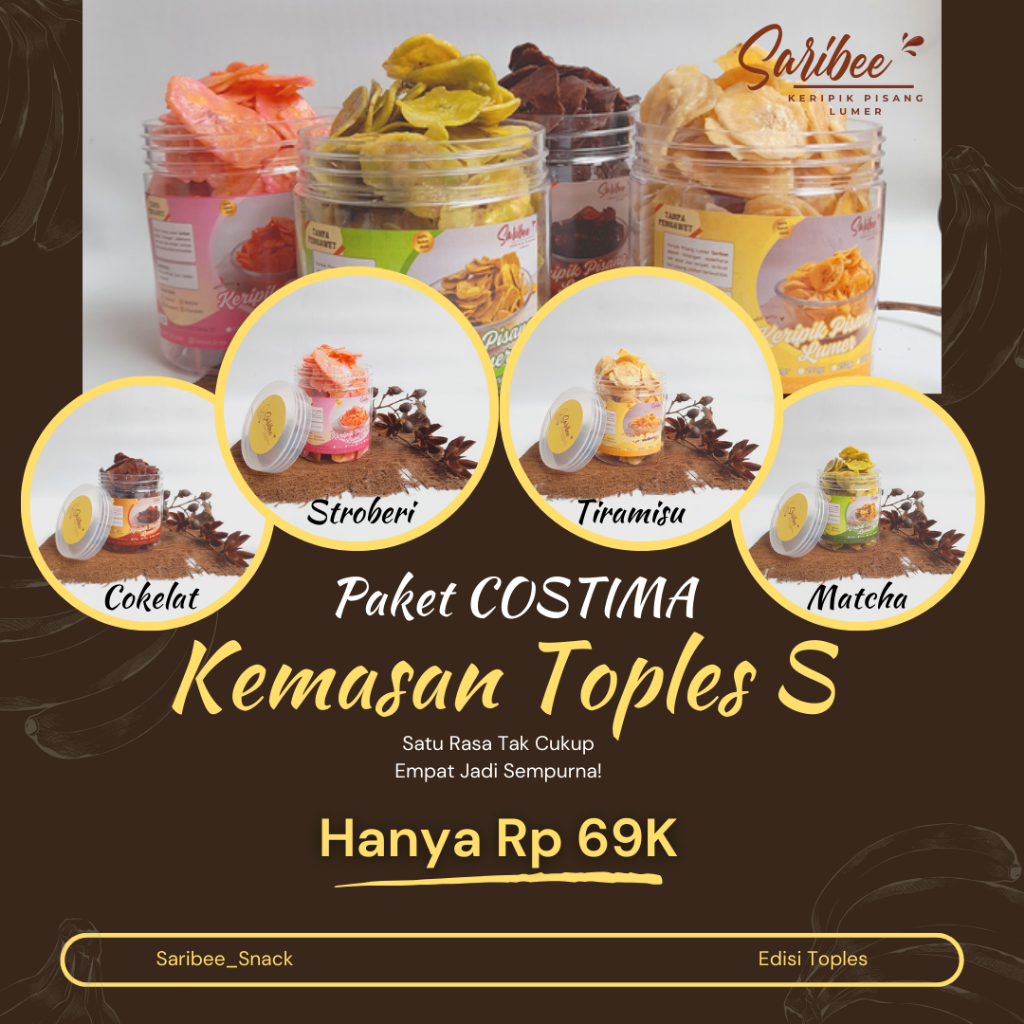 

SARIBEE | PAKET TOPLES S | KERIPIK PISANG LUMER TOPLES | KERIPIK PISANG COKLAT | MURAH | 4 Varian Rasa Lengkap